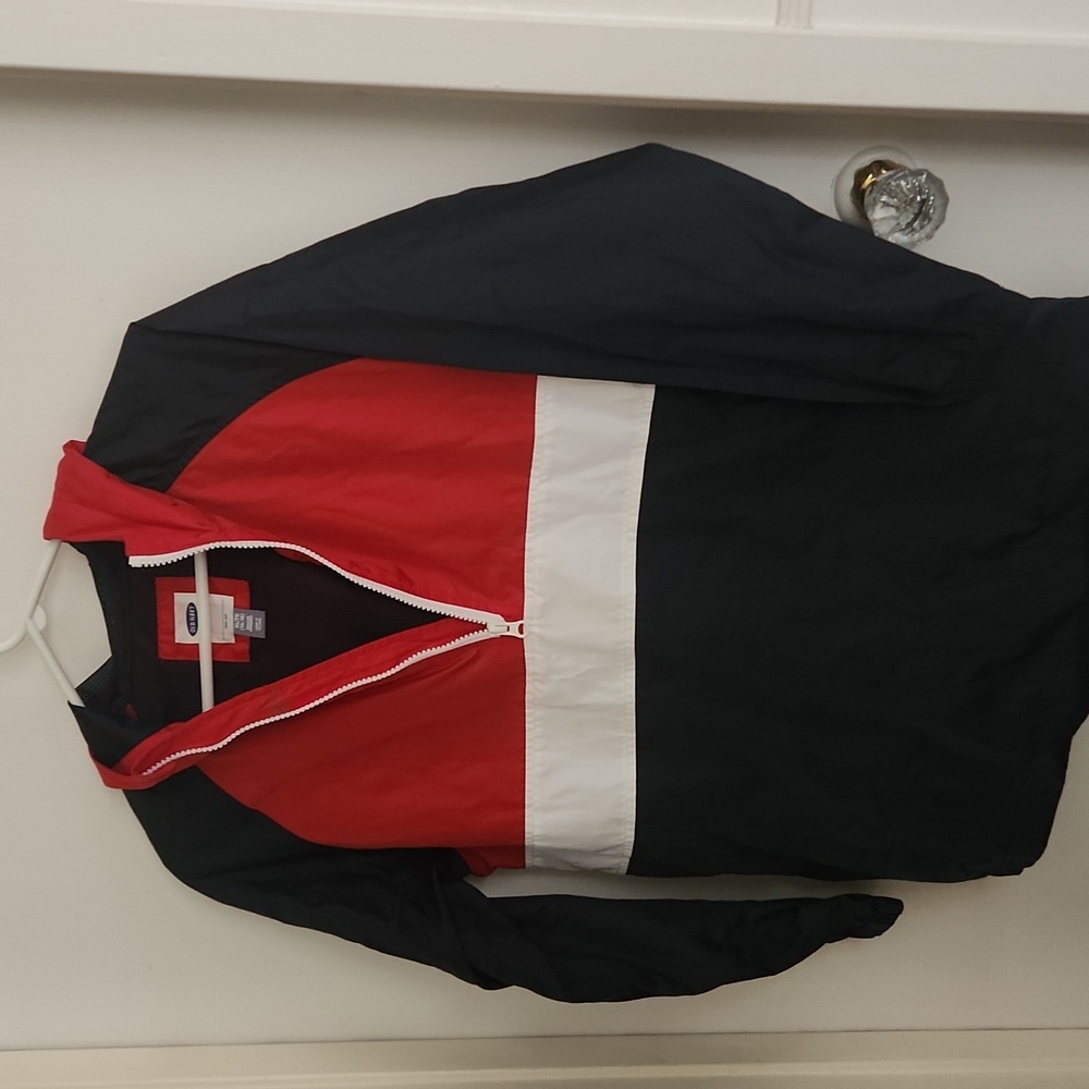 M13 Hoodie lined Windbreaker w/pockets Old Navy Red & White accents 1/2 zipper